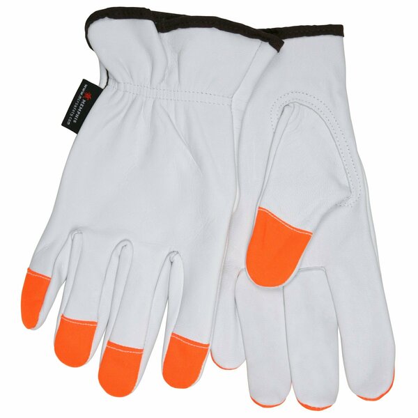 Mcr Safety Gloves, Goat Grain Drvr KeyThb HiViz Org FT only, XL, 12PK 3613HVIXL